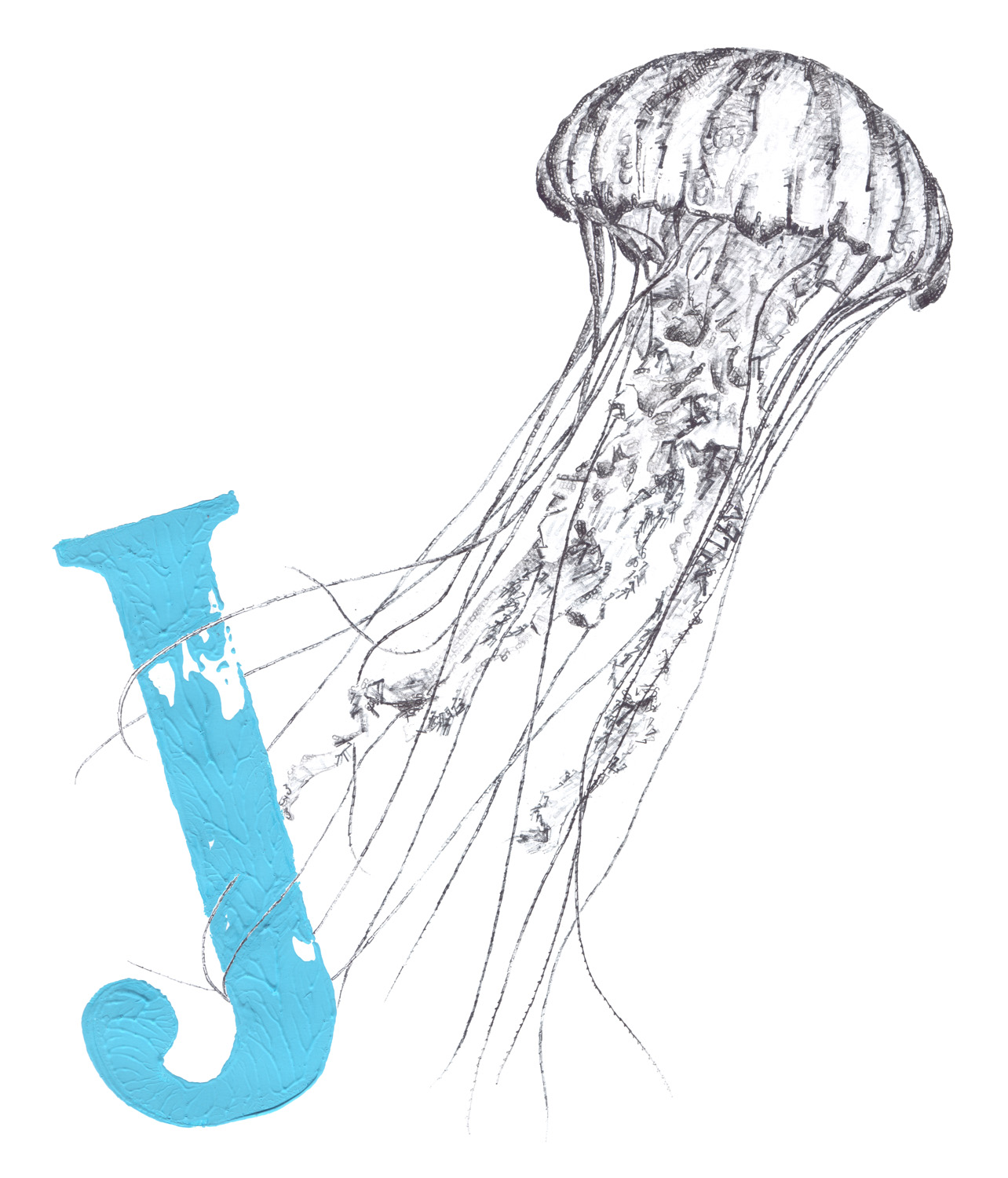 J for Jellyfish, 2016, date stamps, ink and acrylic on paper, 50 x  50 cm